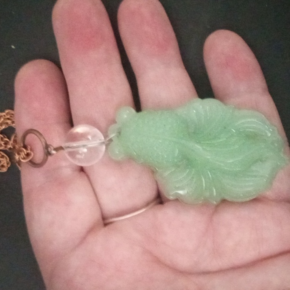 Green Art Glass Goldfish Pendant